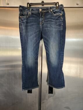 Silver Jeans Womens Capri Size 34 Suki High Dark Wash Embellished Pockets Denim